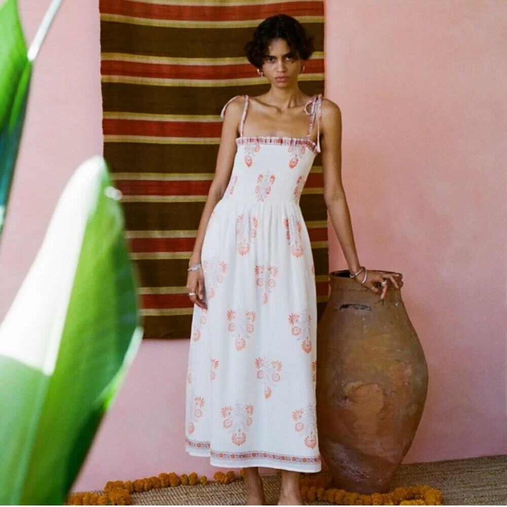 NWT NEW Alix of Bohemia Kaia Papaya Smocked Maxi Dress